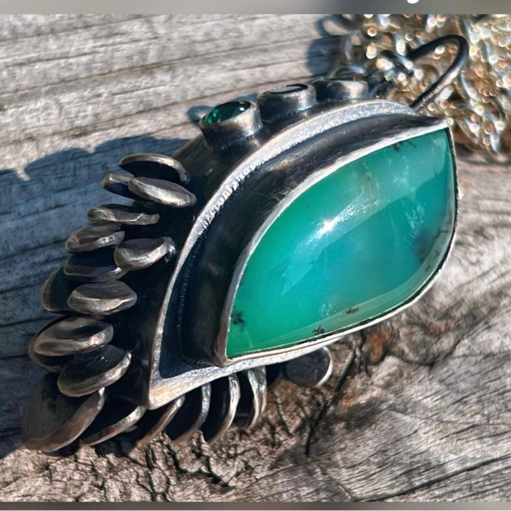 Handcrafted one of a kind Silver and Opal chrysoprase treasure box pendant